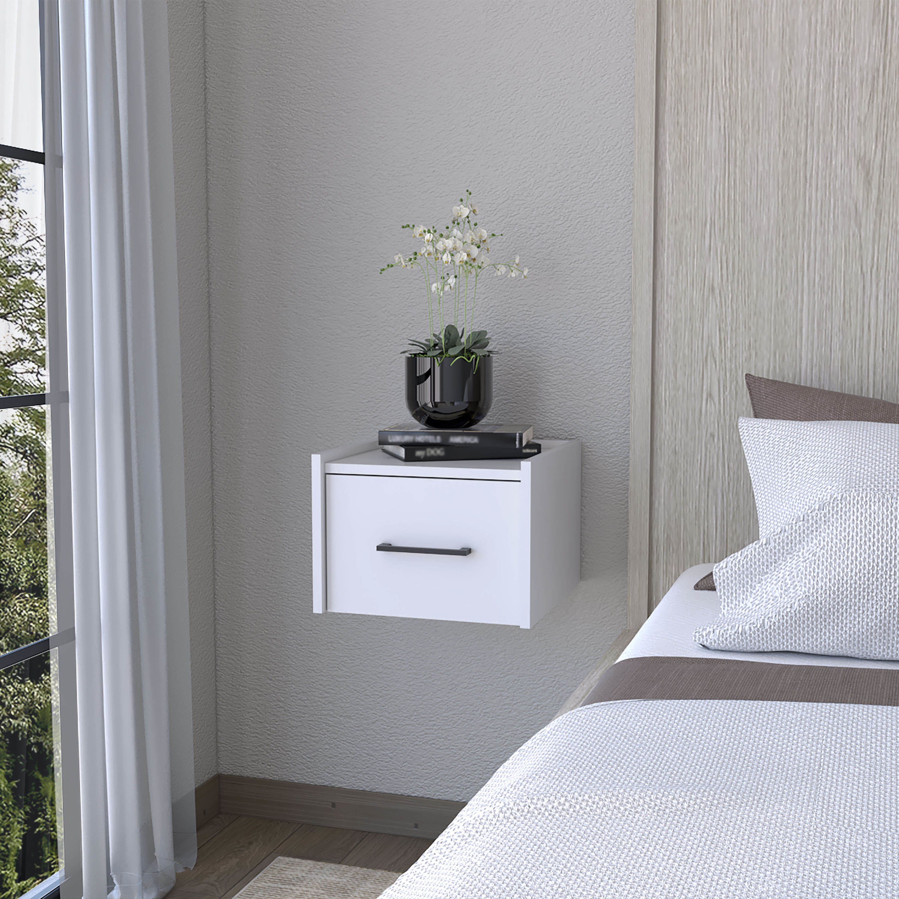 Mitchell White Wall-Mounted Floating Nightstand