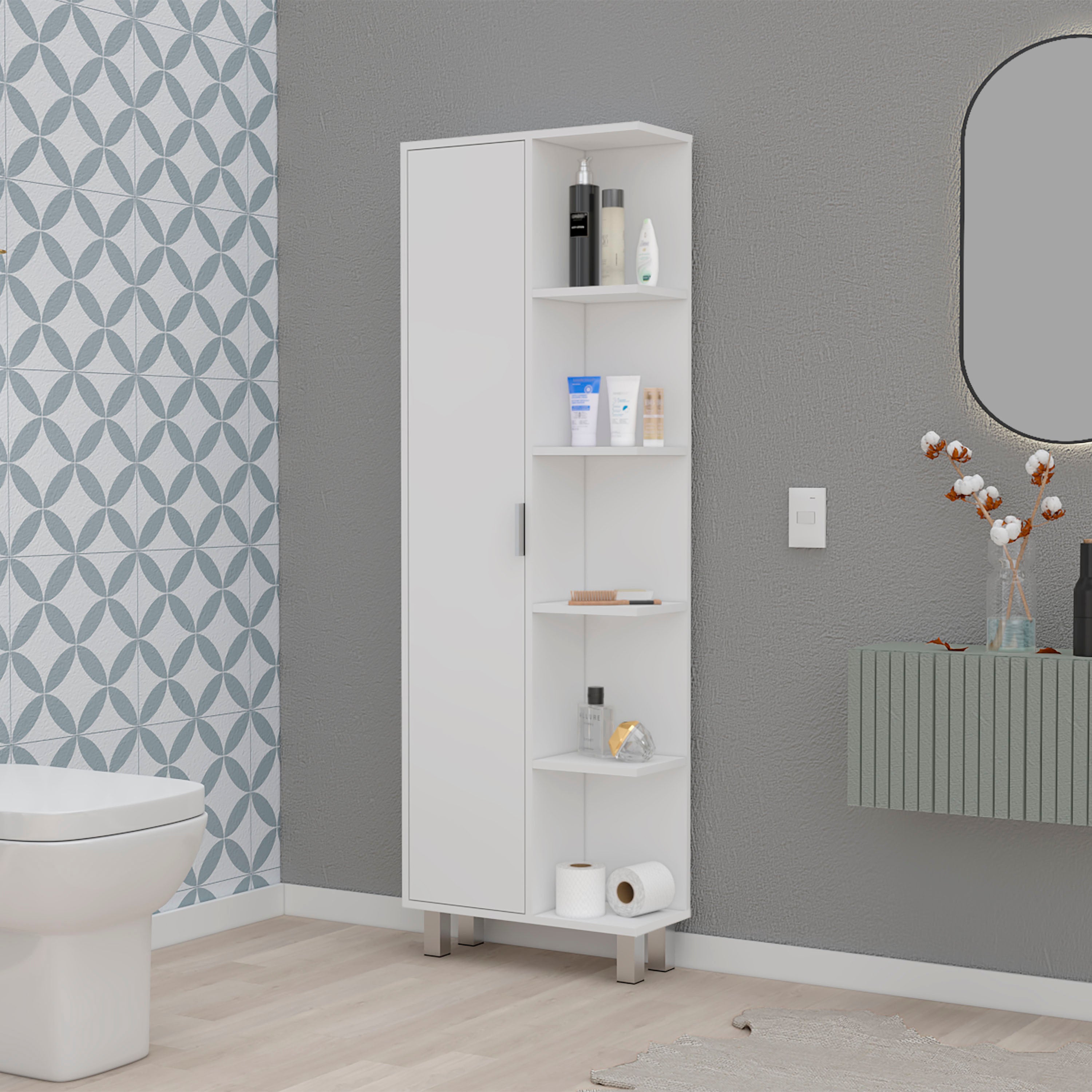 Lila White 1-Door Linen Cabinet