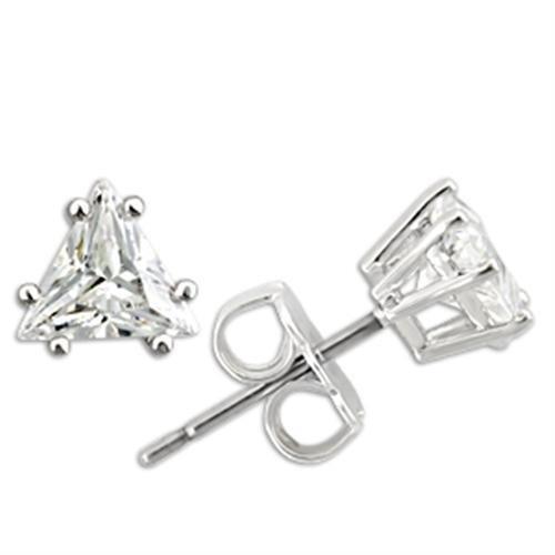 0W156 - Rhodium 925 Sterling Silver Earrings with AAA Grade CZ in Clear
