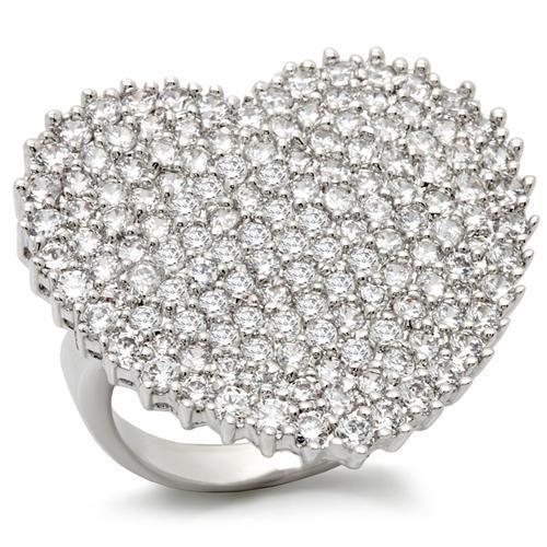 0W146 - Rhodium Brass Ring with AAA Grade CZ in Clear