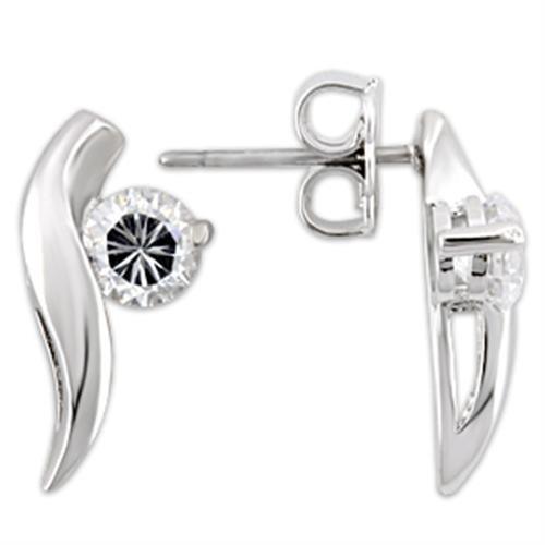 0W177 - Rhodium 925 Sterling Silver Earrings with AAA Grade CZ in Clear