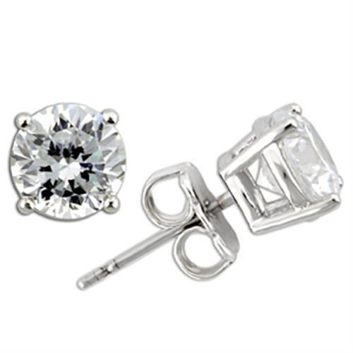 0W173 - Rhodium 925 Sterling Silver Earrings with AAA Grade CZ in Clear