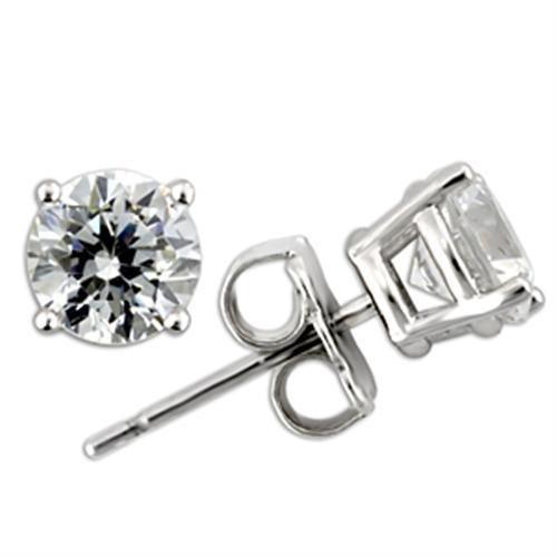 0W172 - Rhodium 925 Sterling Silver Earrings with AAA Grade CZ in Clear
