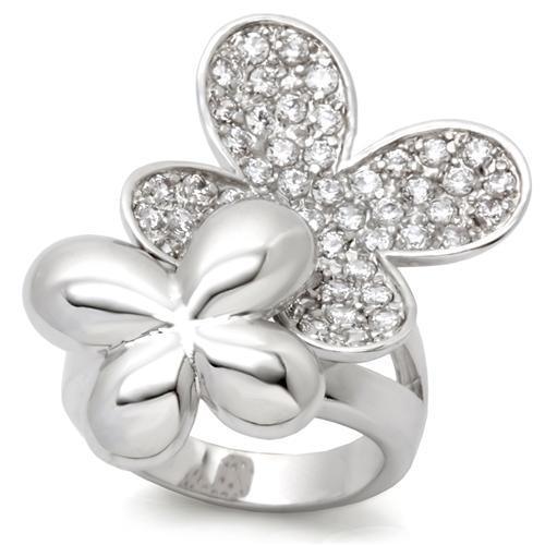 0W147 - Rhodium Brass Ring with AAA Grade CZ in Clear