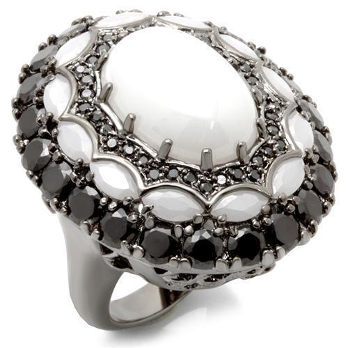 0W213 - Ruthenium Brass Ring with Milky CZ in White