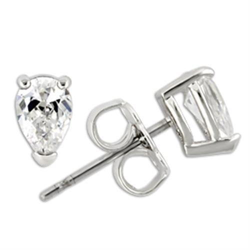 0W163 - Rhodium 925 Sterling Silver Earrings with AAA Grade CZ in Clear