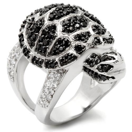 0W005 - Rhodium + Ruthenium Brass Ring with AAA Grade CZ in Jet