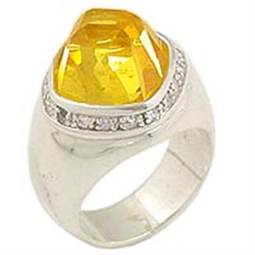 0F223 - High-Polished 925 Sterling Silver Ring with AAA Grade CZ in Citrine