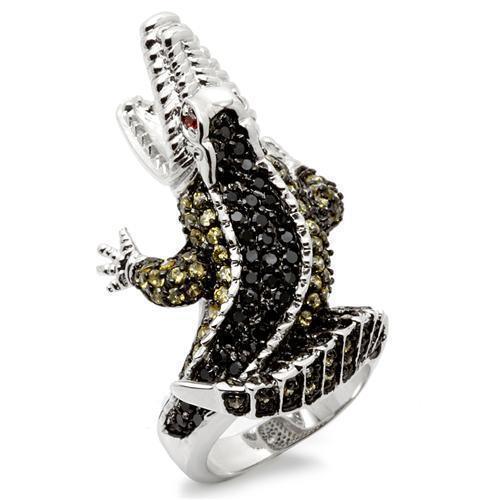 0W007 - Rhodium + Ruthenium Brass Ring with AAA Grade CZ in Multi Color