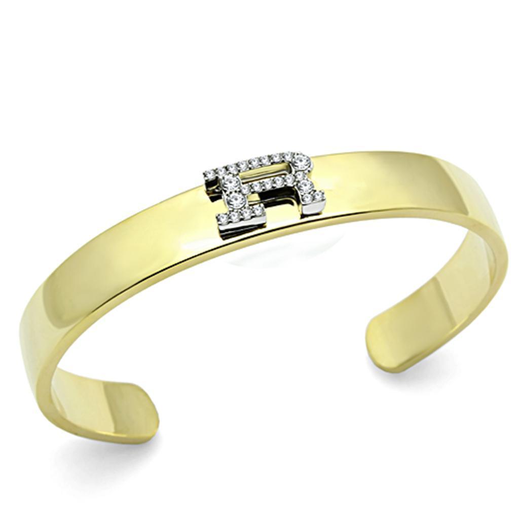 LO2587 - Gold+Rhodium White Metal Bangle with Top Grade Crystal in Clear