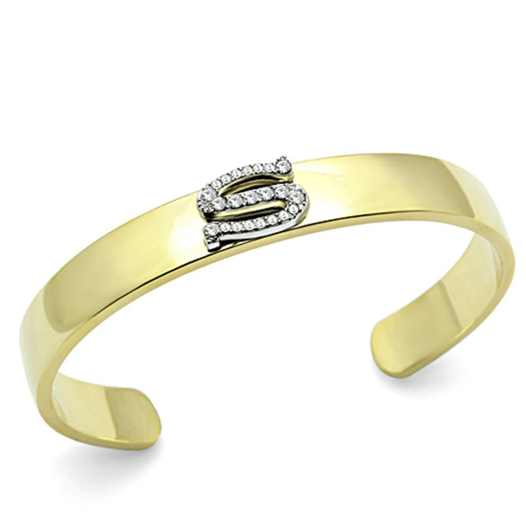 LO2588 - Gold+Rhodium White Metal Bangle with Top Grade Crystal in Clear