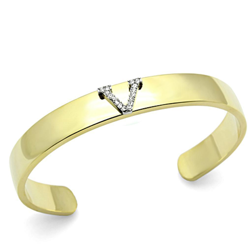 LO2591 - Gold+Rhodium White Metal Bangle with Top Grade Crystal in Clear