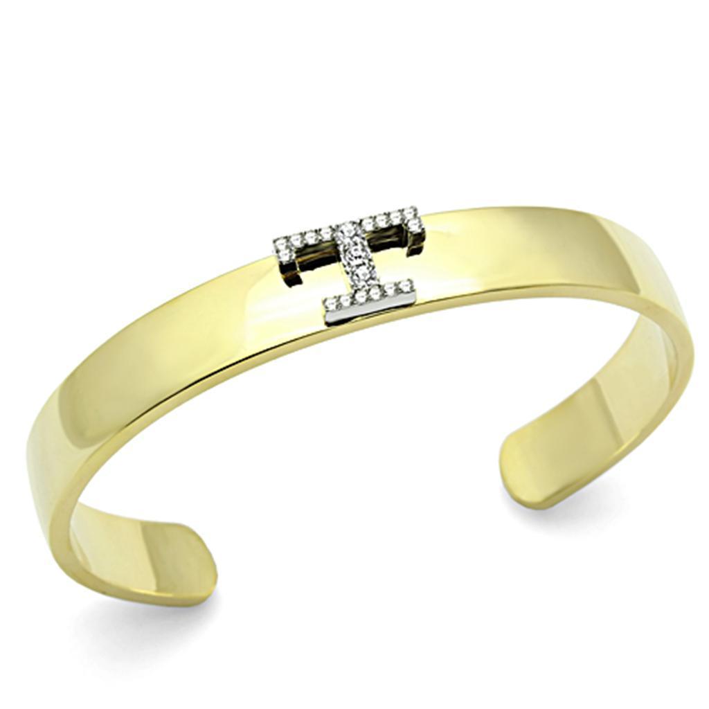 LO2589 - Gold+Rhodium White Metal Bangle with Top Grade Crystal in Clear