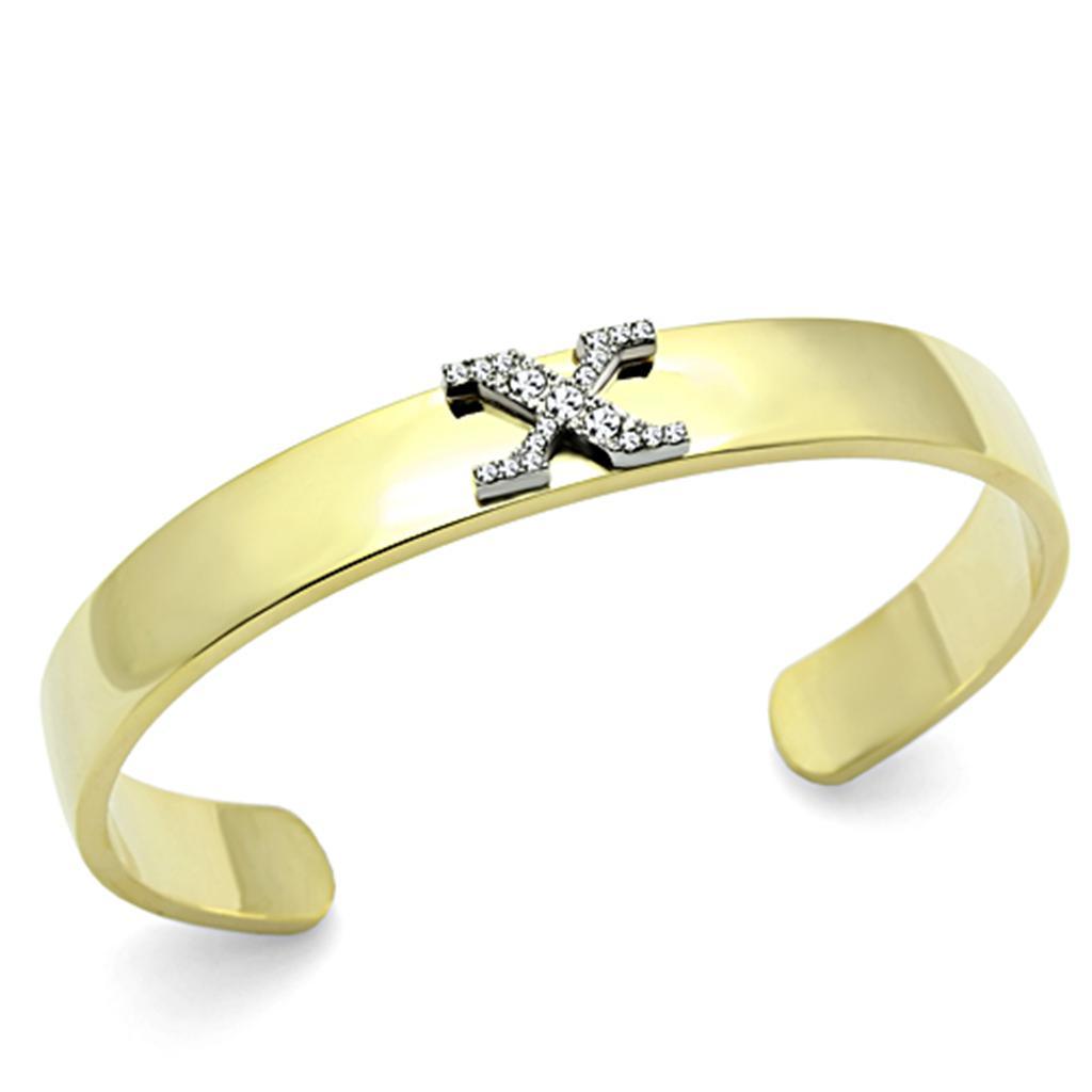 LO2593 - Gold+Rhodium White Metal Bangle with Top Grade Crystal in Clear