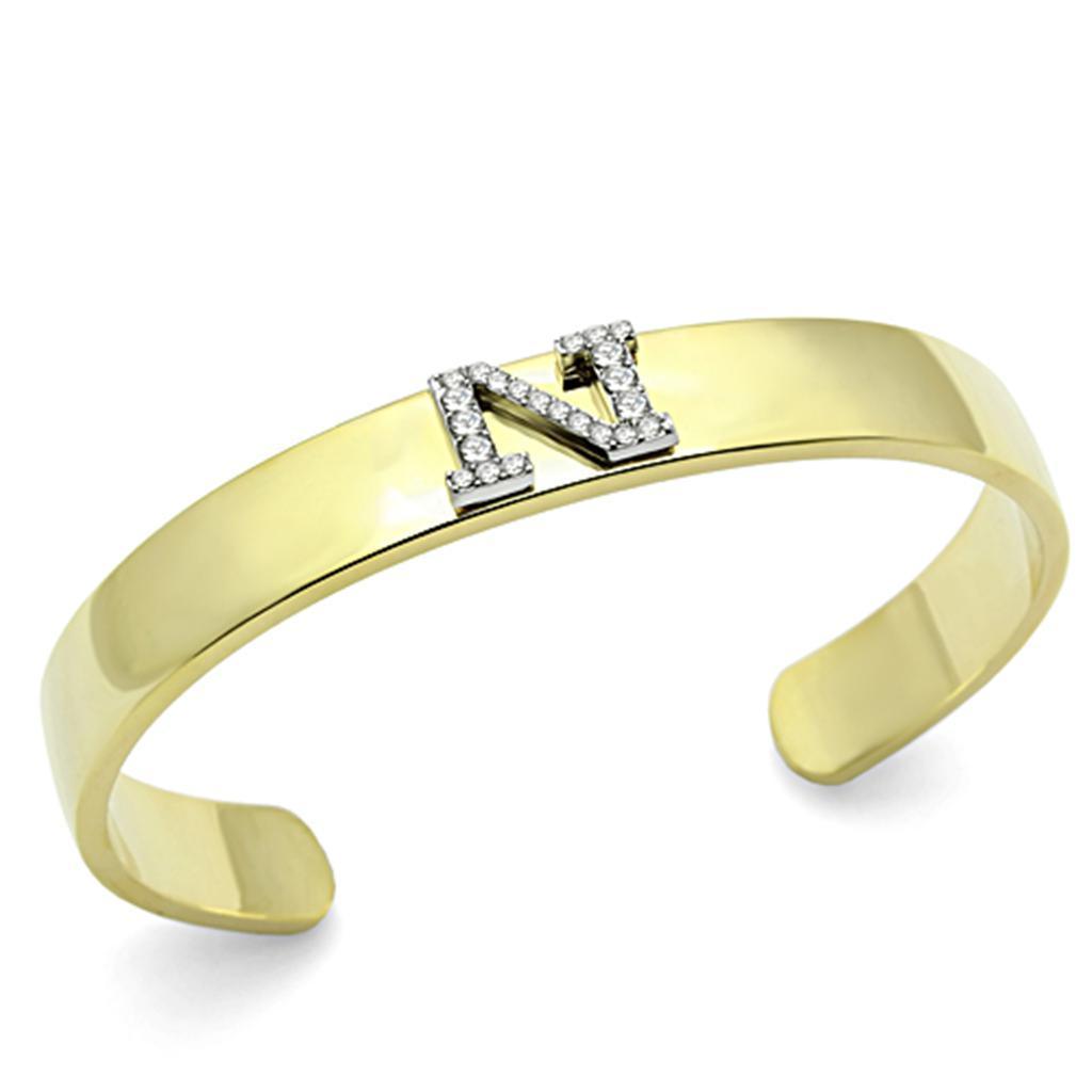 LO2583 - Gold+Rhodium White Metal Bangle with Top Grade Crystal in Clear