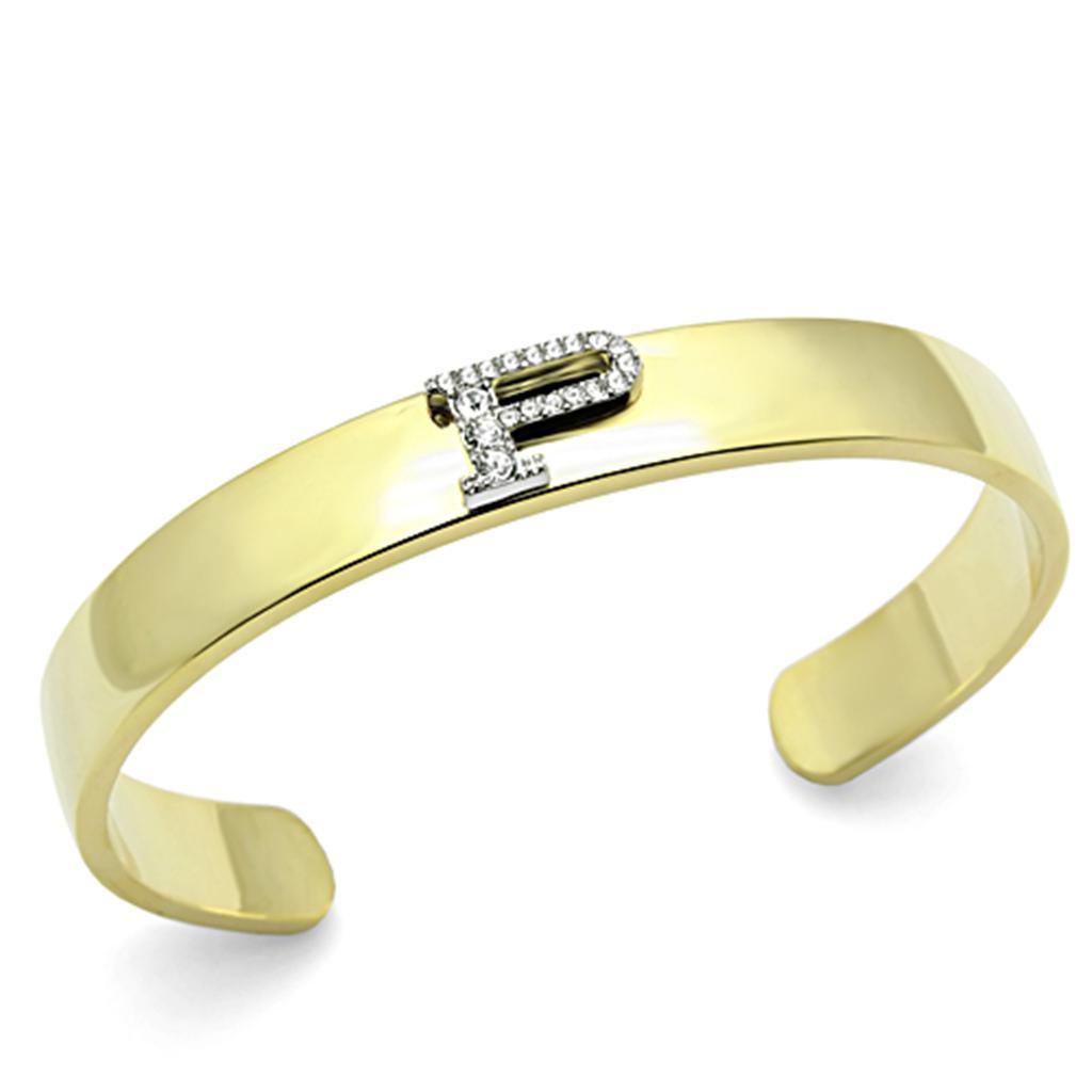 LO2585 - Gold+Rhodium White Metal Bangle with Top Grade Crystal in Clear