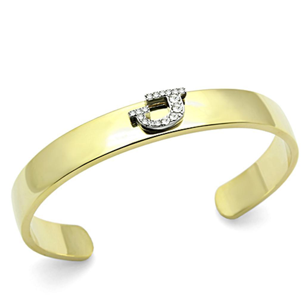 LO2579 - Gold+Rhodium White Metal Bangle with Top Grade Crystal in Clear