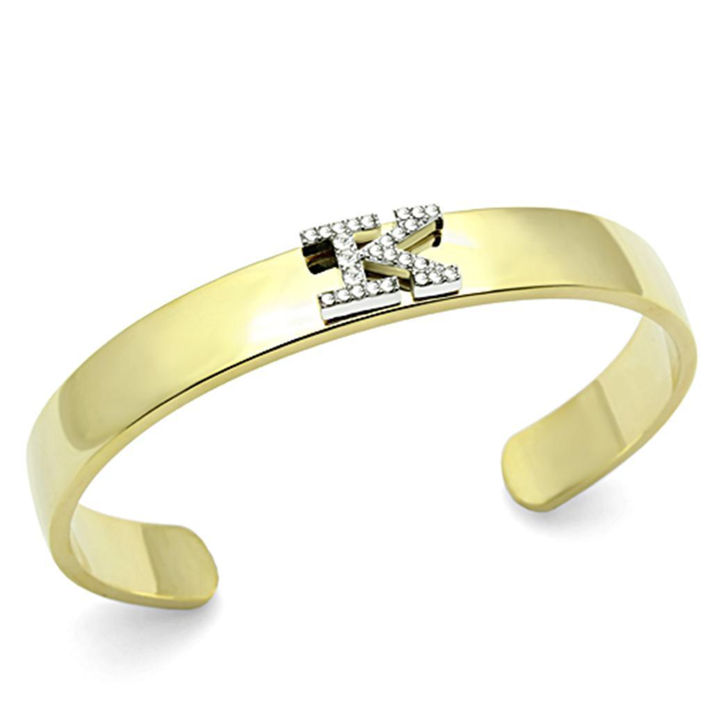 LO2580 - Gold+Rhodium White Metal Bangle with Top Grade Crystal in Clear