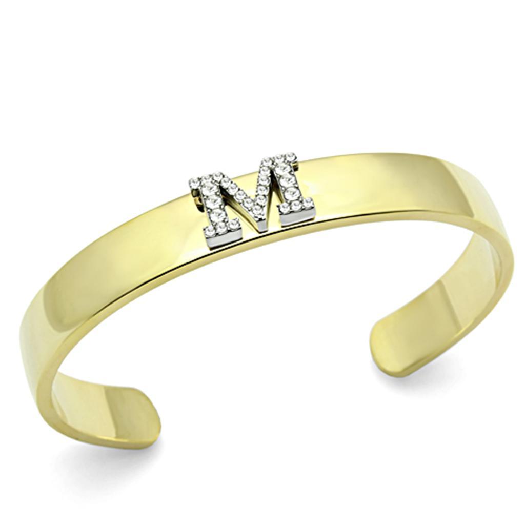 LO2582 - Gold+Rhodium White Metal Bangle with Top Grade Crystal in Clear