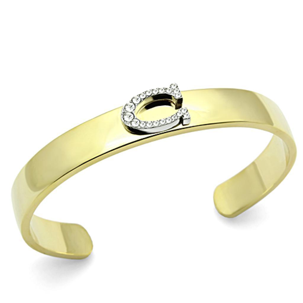 LO2572 - Gold+Rhodium White Metal Bangle with Top Grade Crystal in Clear