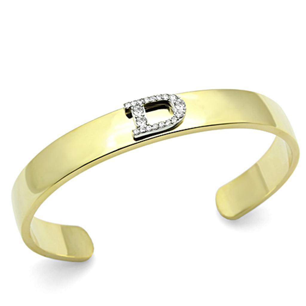 LO2573 - Gold+Rhodium White Metal Bangle with Top Grade Crystal in Clear