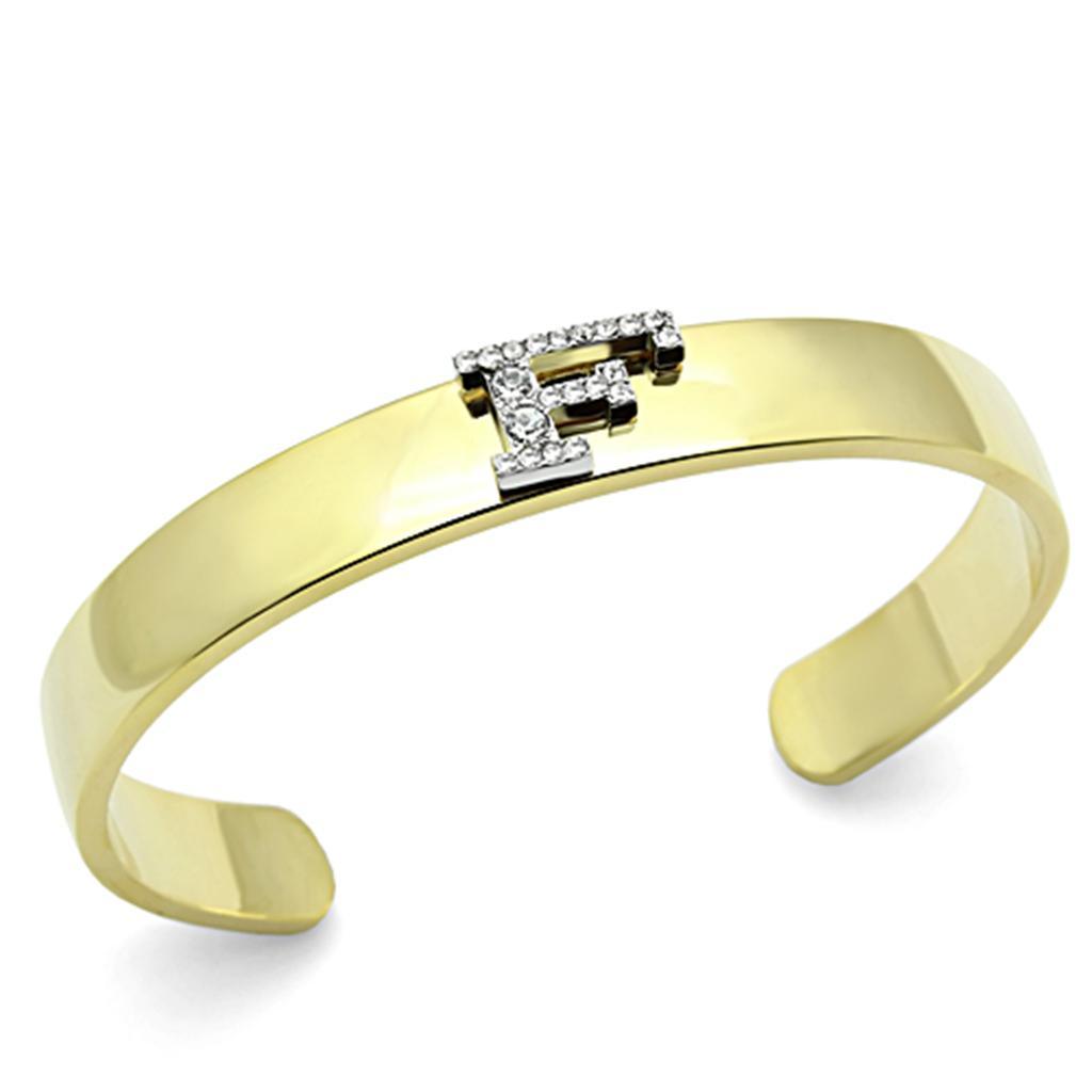 LO2575 - Gold+Rhodium White Metal Bangle with Top Grade Crystal in Clear