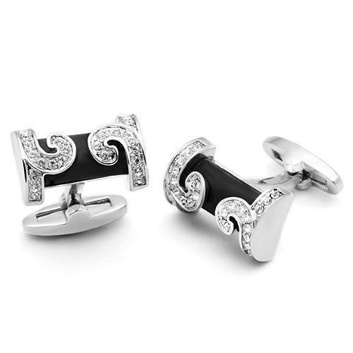 LO2630 - Rhodium Brass Cufflink with Top Grade Crystal in Clear