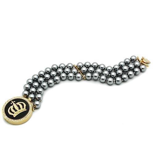 LO2642 - Gold Brass Bracelet with Semi-Precious Onyx in Jet