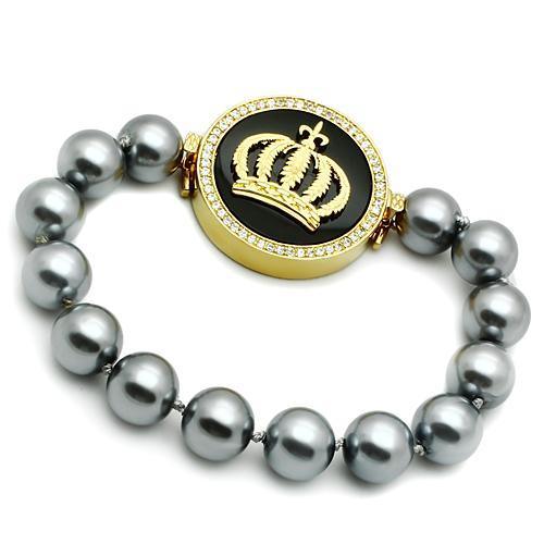 LO2649 - Gold Brass Bracelet with Semi-Precious Onyx in Jet