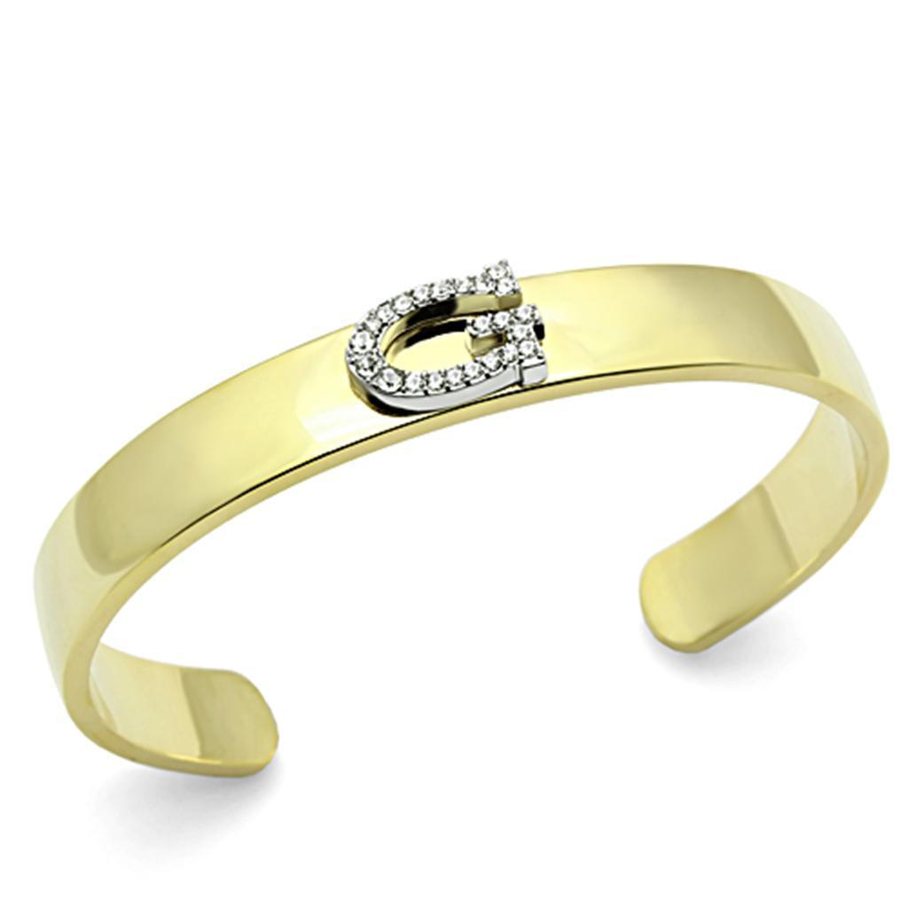 LO2576 - Gold+Rhodium White Metal Bangle with Top Grade Crystal in Clear