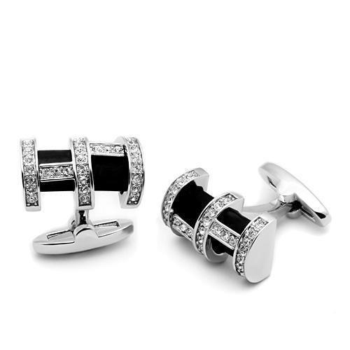 LO2629 - Rhodium Brass Cufflink with Top Grade Crystal in Clear