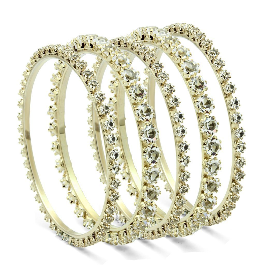 LO2617 - Gold Brass Bangle with Top Grade Crystal in Clear