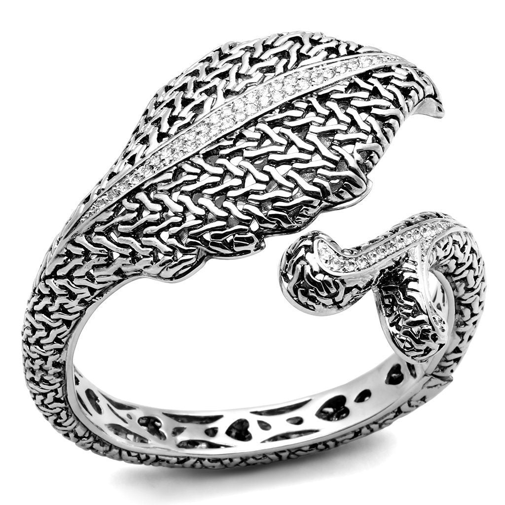 LO2618 - Rhodium Brass Bangle with AAA Grade CZ in Clear