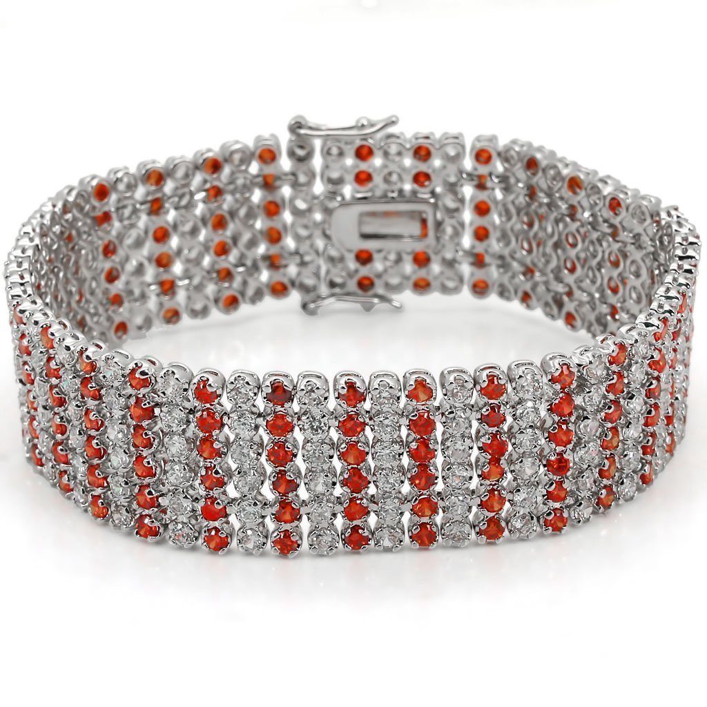 LO1282 - Rhodium Brass Bracelet with AAA Grade CZ in Orange