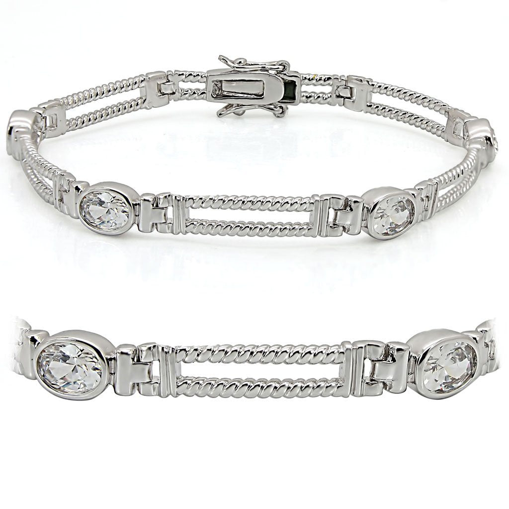 LO1393 - Rhodium Brass Bracelet with AAA Grade CZ in Clear