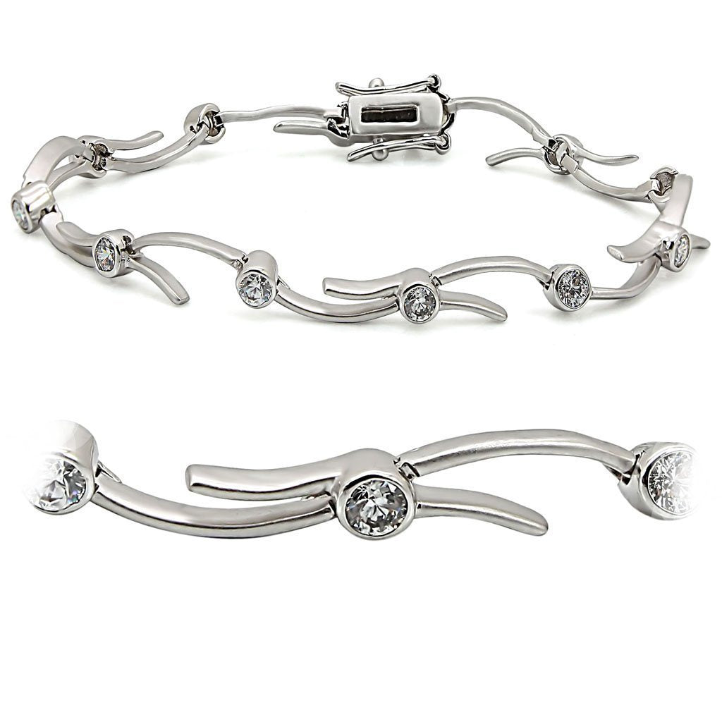 LO1404 - Matte Rhodium & Rhodium Brass Bracelet with AAA Grade CZ in Clear