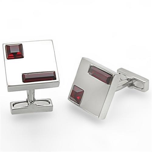 LO1385 - Rhodium Brass Cufflink with Top Grade Crystal in Siam