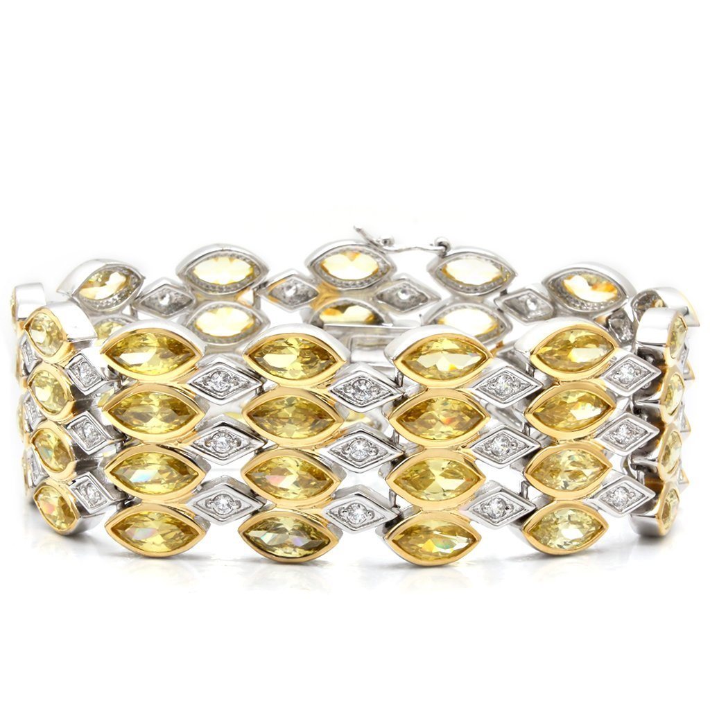 LO1459 - Gold+Rhodium Brass Bracelet with AAA Grade CZ in Topaz