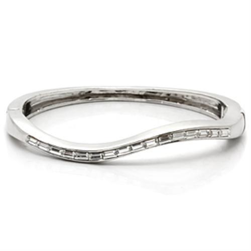 LO850 - Imitation Rhodium Brass Bangle with Top Grade Crystal in Clear