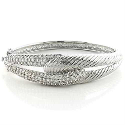 LO614 - Rhodium Brass Bangle with AAA Grade CZ in Clear