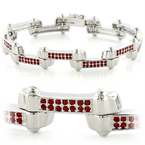 LO610 - Imitation Rhodium Brass Bracelet with Top Grade Crystal in Siam