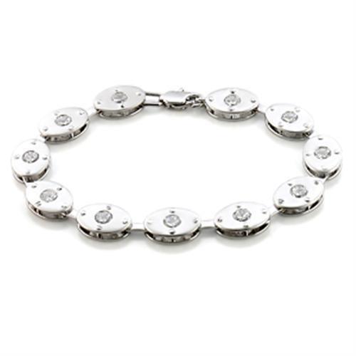 LO581 - Matte Rhodium & Rhodium Brass Bracelet with AAA Grade CZ in Clear