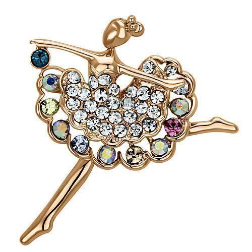 LO2782 - Flash Rose Gold White Metal Brooches with Top Grade Crystal in Multi Color