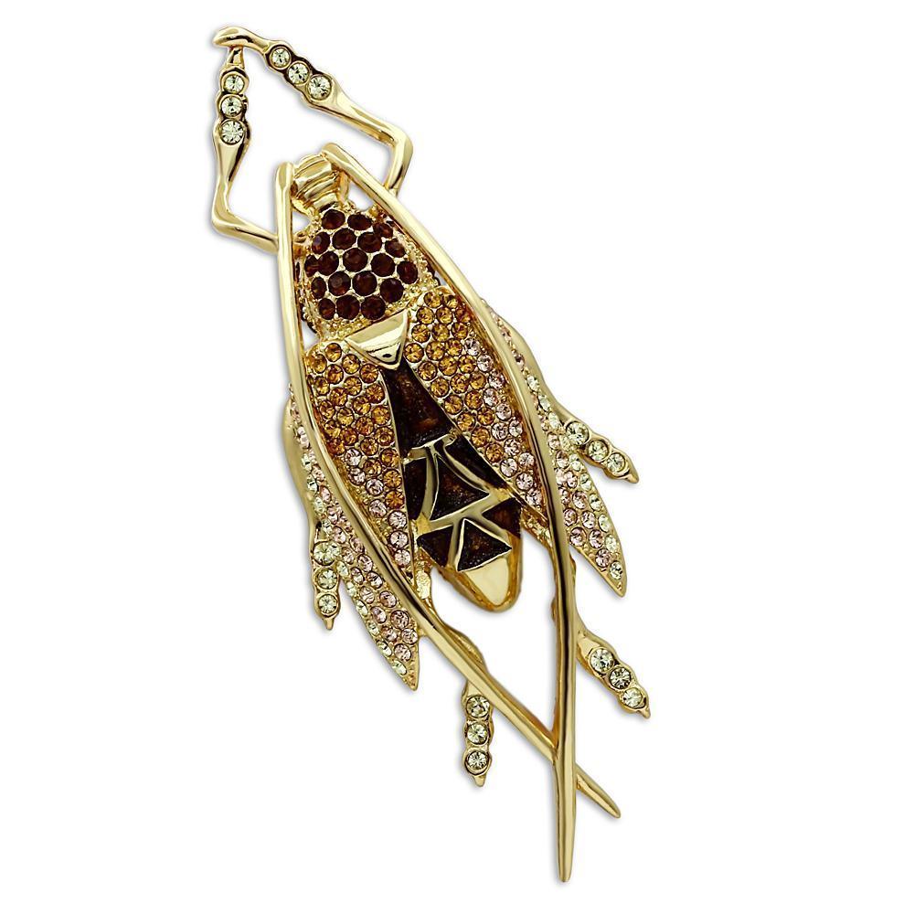 LO2406 - Gold White Metal Brooches with Top Grade Crystal in Multi Color