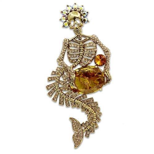 LO2411 - Gold White Metal Brooches with AAA Grade CZ in Topaz