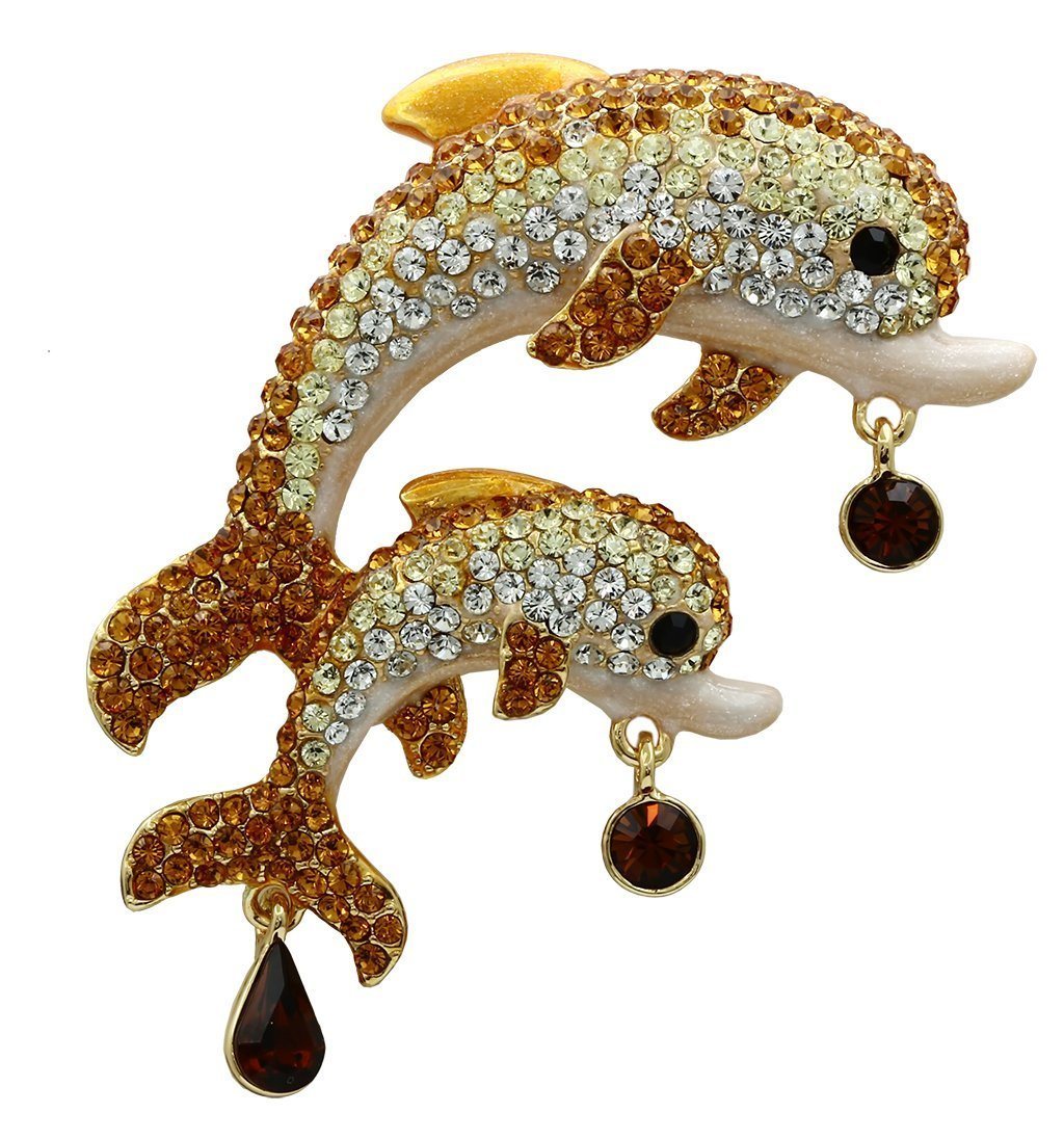 LO2413 - Gold White Metal Brooches with Top Grade Crystal in Multi Color