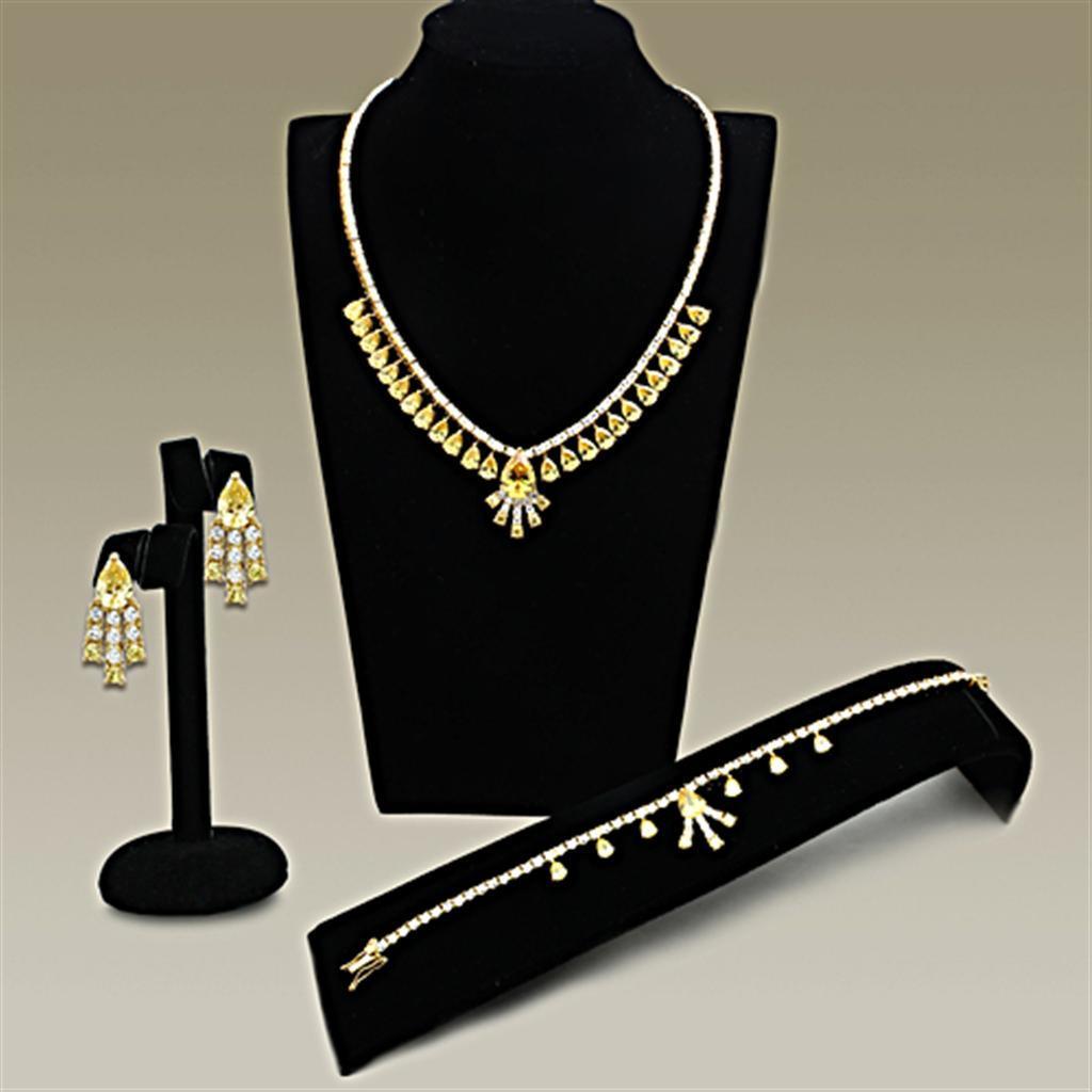 LO2429 - Gold Brass Jewelry Sets with AAA Grade CZ in Topaz