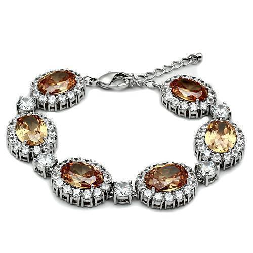 LO2360 - Rhodium Brass Bracelet with AAA Grade CZ in Champagne