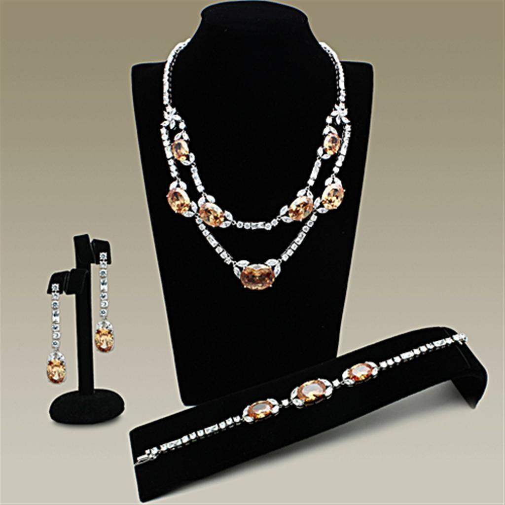 LO2326 - Rhodium Brass Jewelry Sets with AAA Grade CZ in Champagne