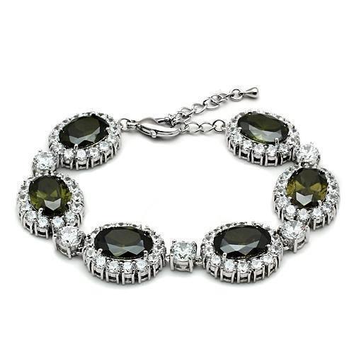 LO2358 - Rhodium Brass Bracelet with AAA Grade CZ in Olivine color